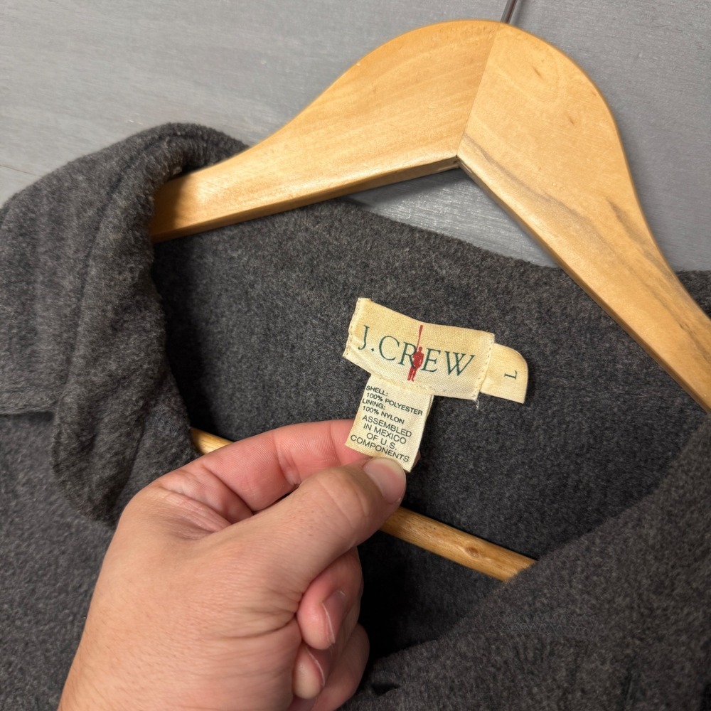 Vintage J.Crew Fleece Button Up‎ Shirt Chamois Gray Long Sleeve Pocket Large - Picture 3 of 6